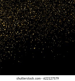 Gold glitter texture isolated on black square. Amber particles color. Celebratory background. Golden explosion of confetti. Vector illustration,eps 10.