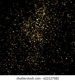 Gold glitter texture isolated on black square. Amber particles color. Celebratory background. Golden explosion of confetti. Vector illustration,eps 10.