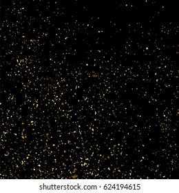 Gold glitter texture isolated on black square. Amber particles color. Celebratory background. Golden explosion of confetti. Vector illustration,eps 10.