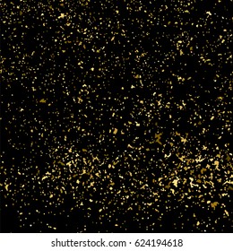 Gold glitter texture isolated on black square. Amber particles color. Celebratory background. Golden explosion of confetti. Vector illustration,eps 10.