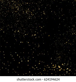 Gold glitter texture isolated on black square. Amber particles color. Celebratory background. Golden explosion of confetti. Vector illustration,eps 10.