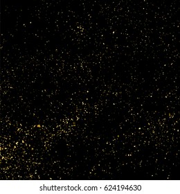 Gold glitter texture isolated on black square. Amber particles color. Celebratory background. Golden explosion of confetti. Vector illustration,eps 10.