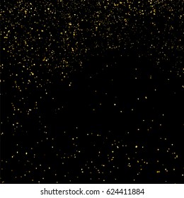 Gold glitter texture isolated on black square. Amber particles color. Celebratory background. Golden explosion of confetti. Vector illustration,eps 10.