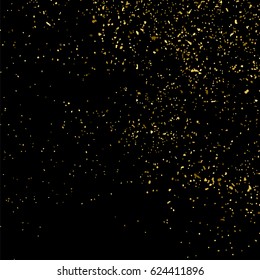 Gold glitter texture isolated on black square. Amber particles color. Celebratory background. Golden explosion of confetti. Vector illustration,eps 10.