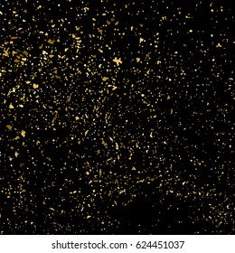 Gold glitter texture isolated on black square. Amber particles color. Celebratory background. Golden explosion of confetti. Vector illustration,eps 10.