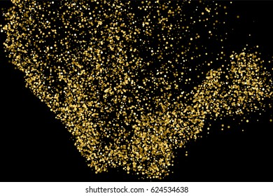 Gold glitter texture isolated on black. Amber particles color. Celebratory background. Golden explosion of confetti. Vector illustration,eps 10.