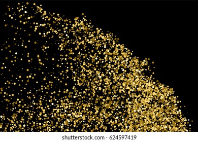 Gold glitter texture isolated on black. Amber particles color. Celebratory background. Golden explosion of confetti. Vector illustration,eps 10.