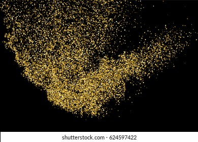 Gold glitter texture isolated on black. Amber particles color. Celebratory background. Golden explosion of confetti. Vector illustration,eps 10.