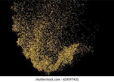 Gold glitter texture isolated on black. Amber particles color. Celebratory background. Golden explosion of confetti. Vector illustration,eps 10.