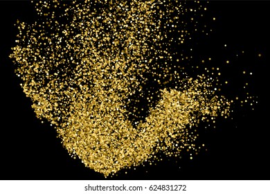 Gold glitter texture isolated on black. Amber particles color. Celebratory background. Golden explosion of confetti. Vector illustration,eps 10.