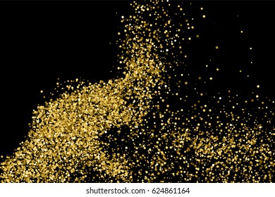 Gold glitter texture isolated on black. Amber particles color. Celebratory background. Golden explosion of confetti. Vector illustration,eps 10.