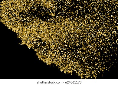 Gold glitter texture isolated on black. Amber particles color. Celebratory background. Golden explosion of confetti. Vector illustration,eps 10.