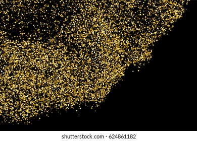 Gold glitter texture isolated on black. Amber particles color. Celebratory background. Golden explosion of confetti. Vector illustration,eps 10.