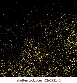 Gold glitter texture isolated on black square. Amber particles color. Celebratory background. Golden explosion of confetti. Vector illustration,eps 10.