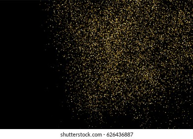Gold glitter texture isolated on black. Amber particles color. Celebratory background. Golden explosion of confetti. Vector illustration,eps 10.
