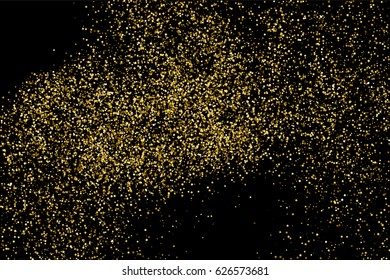 Gold glitter texture isolated on black. Amber particles color. Celebratory background. Golden explosion of confetti. Vector illustration,eps 10.