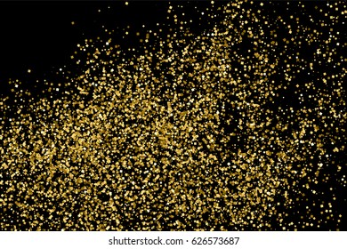 Gold glitter texture isolated on black. Amber particles color. Celebratory background. Golden explosion of confetti. Vector illustration,eps 10.