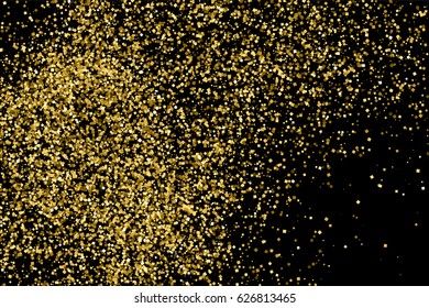Gold glitter texture isolated on black. Amber particles color. Celebratory background. Golden explosion of confetti. Vector illustration,eps 10.