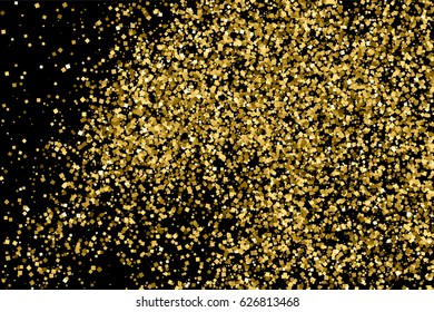 Gold glitter texture isolated on black. Amber particles color. Celebratory background. Golden explosion of confetti. Vector illustration,eps 10.