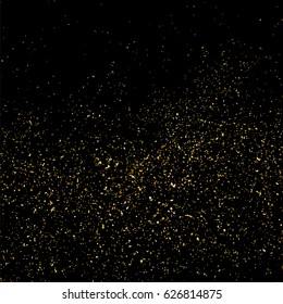 Gold glitter texture isolated on black square. Amber particles color. Celebratory background. Golden explosion of confetti. Vector illustration,eps 10.