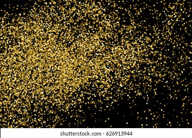 Gold glitter texture isolated on black. Amber particles color. Celebratory background. Golden explosion of confetti. Vector illustration,eps 10.