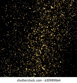 Gold glitter texture isolated on black square. Amber particles color. Celebratory background. Golden explosion of confetti. Vector illustration,eps 10.