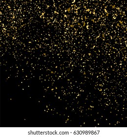 Gold glitter texture isolated on black square. Amber particles color. Celebratory background. Golden explosion of confetti. Vector illustration,eps 10.