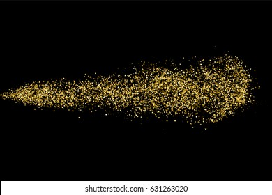 Textura del brillo del oro aislado en negro. Partículas de color ámbar. Fondo de celebración. Explosión dorada de confeti. Ilustración vectorial, eps 10.
