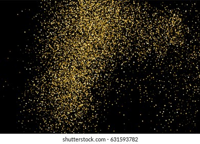 Gold glitter texture isolated on black. Amber particles color. Celebratory background. Golden explosion of confetti. Vector illustration,eps 10.