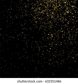 Gold glitter texture isolated on black square. Amber particles color. Celebratory background. Golden explosion of confetti. Vector illustration,eps 10.