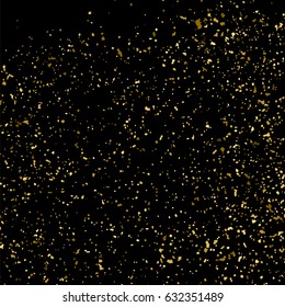 Gold glitter texture isolated on black square. Amber particles color. Celebratory background. Golden explosion of confetti. Vector illustration,eps 10.