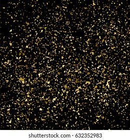 Gold glitter texture isolated on black square. Amber particles color. Celebratory background. Golden explosion of confetti. Vector illustration,eps 10.