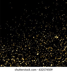 Gold glitter texture isolated on black square. Amber particles color. Celebratory background. Golden explosion of confetti. Vector illustration,eps 10.