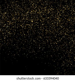 Gold glitter texture isolated on black square. Amber particles color. Celebratory background. Golden explosion of confetti. Vector illustration,eps 10.