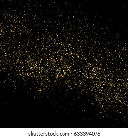 Textura del brillo del oro aislado en cuadrado negro. Partículas de color ámbar. Fondo de celebración. Explosión dorada de confeti. Ilustración vectorial, eps 10.