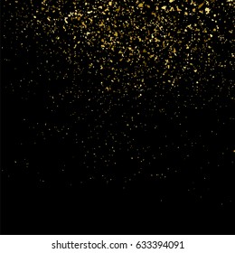 Gold glitter texture isolated on black square. Amber particles color. Celebratory background. Golden explosion of confetti. Vector illustration,eps 10.