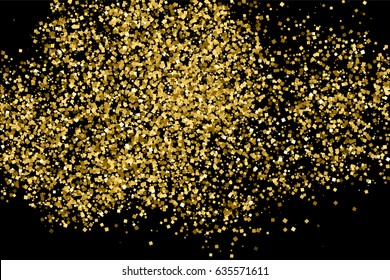 Gold glitter texture isolated on black. Amber particles color. Celebratory background. Golden explosion of confetti. Vector illustration,eps 10.