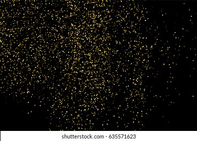 Gold glitter texture isolated on black. Amber particles color. Celebratory background. Golden explosion of confetti. Vector illustration,eps 10.