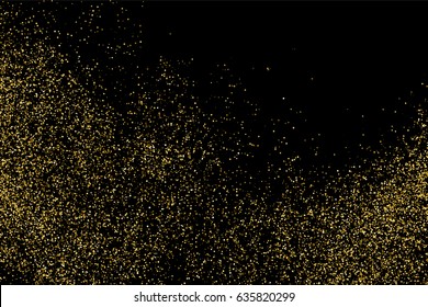 Gold glitter texture isolated on black. Amber particles color. Celebratory background. Golden explosion of confetti. Vector illustration,eps 10.