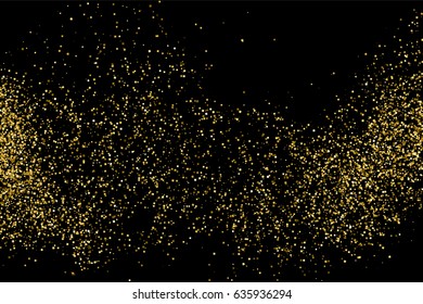 Gold glitter texture isolated on black. Amber particles color. Celebratory Golden background explosion of confetti. Vector illustration,eps 10.