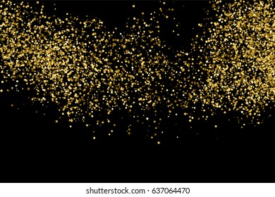 Gold glitter texture isolated on black. Amber particles color. Celebratory background. Golden explosion of confetti. Vector illustration,eps 10.