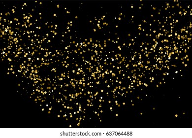 Gold glitter texture isolated on black. Amber particles color. Celebratory background. Golden explosion of confetti. Vector illustration,eps 10.