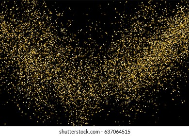 Gold glitter texture isolated on black. Amber particles color. Celebratory background. Golden explosion of confetti. Vector illustration,eps 10.