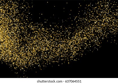 Gold glitter texture isolated on black. Amber particles color. Celebratory background. Golden explosion of confetti. Vector illustration,eps 10.