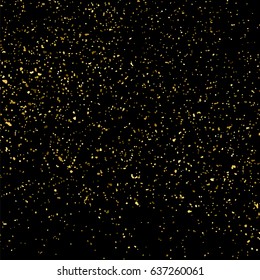 Gold glitter texture isolated on black square. Amber particles color. Celebratory background. Golden explosion of confetti. Vector illustration,eps 10.