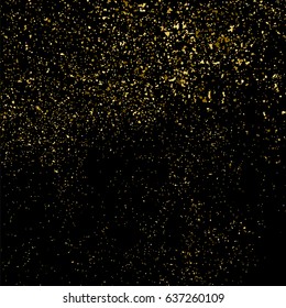 Gold glitter texture isolated on black square. Amber particles color. Celebratory background. Golden explosion of confetti. Vector illustration,eps 10.