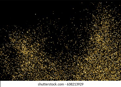 Gold glitter texture isolated on black. Amber particles color. Celebratory background. Golden explosion of confetti. Vector illustration,eps 10.