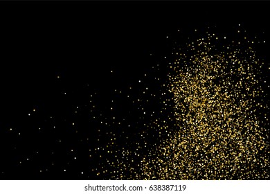 Gold glitter texture isolated on black. Amber particles color. Celebratory background. Golden explosion of confetti. Vector illustration,eps 10.
