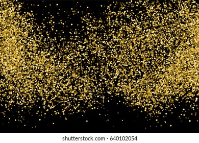 Gold glitter texture isolated on black. Amber particles color. Celebratory background. Golden explosion of confetti. Vector illustration,eps 10.