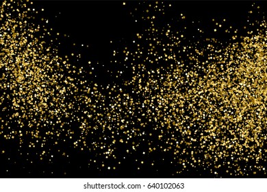 Gold glitter texture isolated on black. Amber particles color. Celebratory background. Golden explosion of confetti. Vector illustration,eps 10.